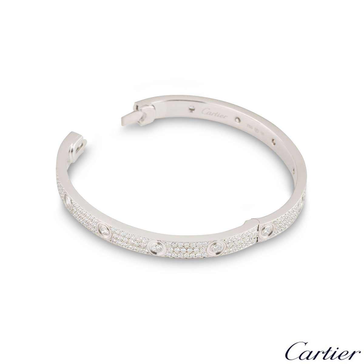 Cartier White Gold Pave Diamond Love Bracelet Size 17 N6033602